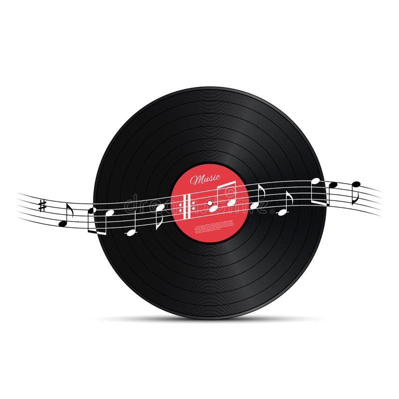 Vinylschijf en muzieknotagolf Het vectorelement van het muziekontwerp vector illustratie Vinylschijf en muzieknotagolf Het vectorelement van het muziekontwerp vector illustratie