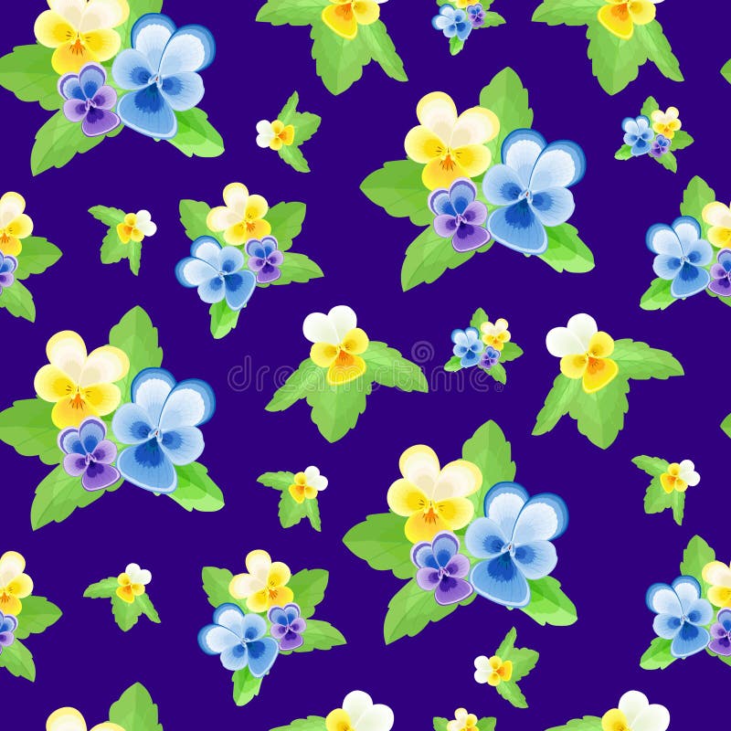 Viole del pensiero sveglie su fondo blu illustrazione vettoriale Viole del pensiero sveglie su fondo blu illustrazione vettoriale