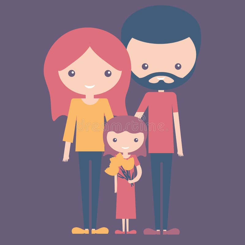 Violet Color Concept of Young Happy Family Mom Dad and Daughter Stock  Vector - Illustration of human, female: 107603648
