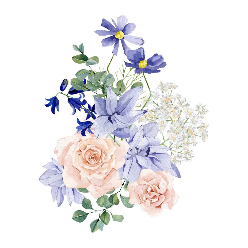 Violet floral bouquet watercolor illustration with hand drawn boho flower, peonies, wildflowers, spring elegant garden flowers in royalty free illustration Violet floral bouquet watercolor illustration with hand drawn boho flower, peonies, wildflowers, spring elegant garden flowers in royalty free illustration