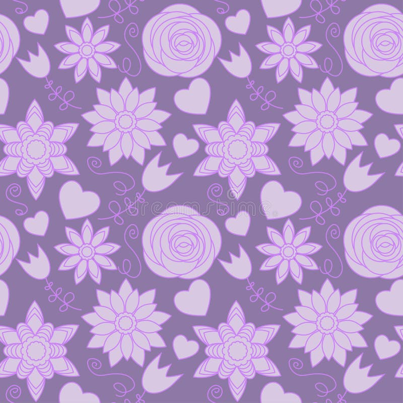 Violet Flowers Seamless Pattern Stock Vector - Illustration of blossom