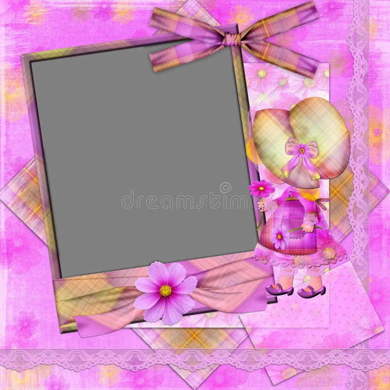 Violet frame with the girl and florets
