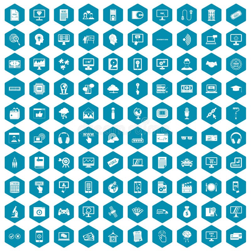 100 website icons set in sapphirine hexagon isolated vector illustration. 100 website icons set in sapphirine hexagon isolated vector illustration