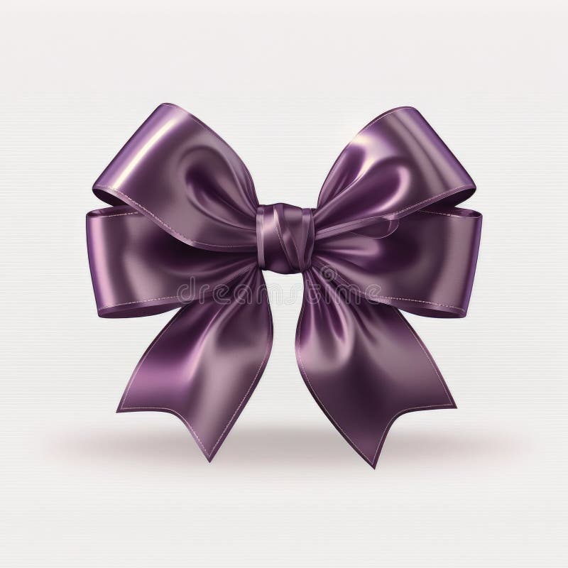 Violet Silk Bow on White Background. Illustration Generative AI Stock