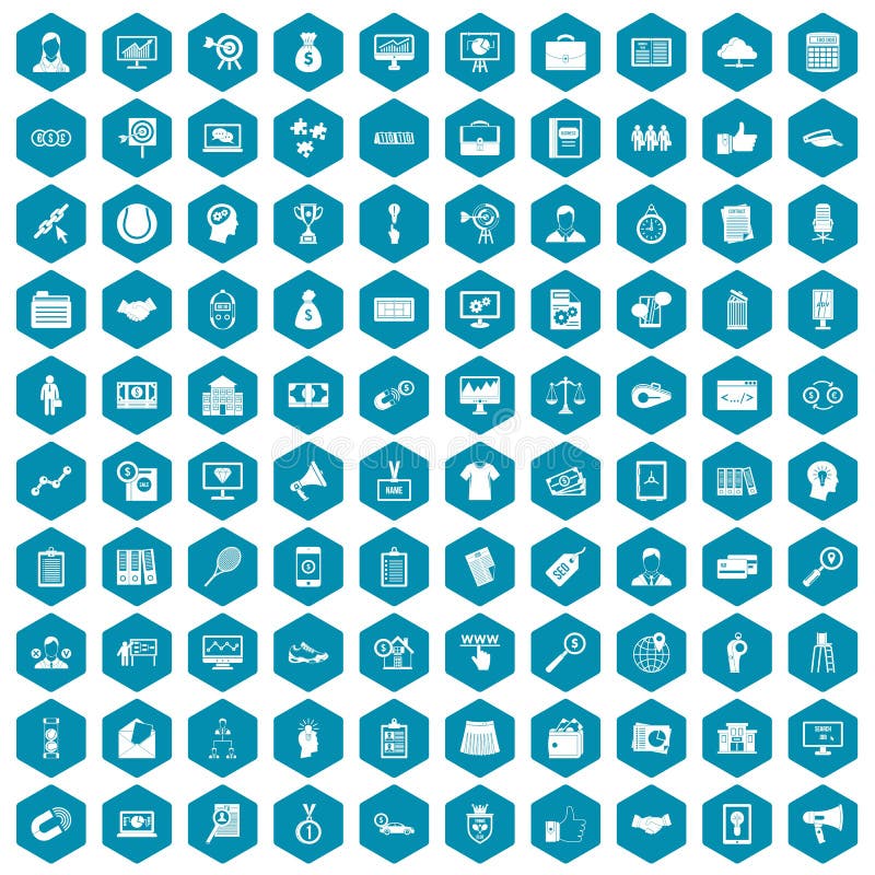 100 partnership icons set in sapphirine hexagon isolated vector illustration. 100 partnership icons set in sapphirine hexagon isolated vector illustration