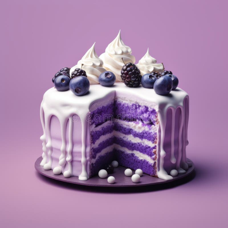 Violett kaka på lilabakgrund, bedövning 3d-rendering med monokromatiskt färgschema stock illustrationer