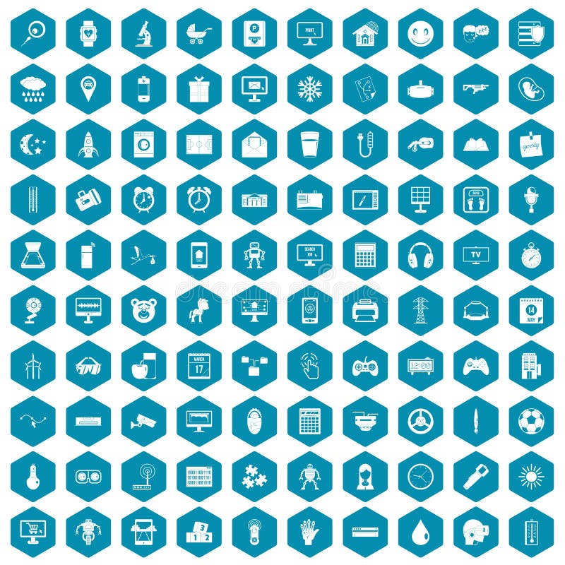 100 app icons set in sapphirine hexagon isolated vector illustration. 100 app icons set in sapphirine hexagon isolated vector illustration