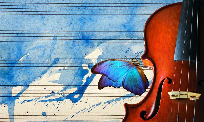 Violin on the Background of the Sheet Music. Violin on Blue Watercolor  Background Closeup Stock Photo - Image of entertainment, paper: 204473980