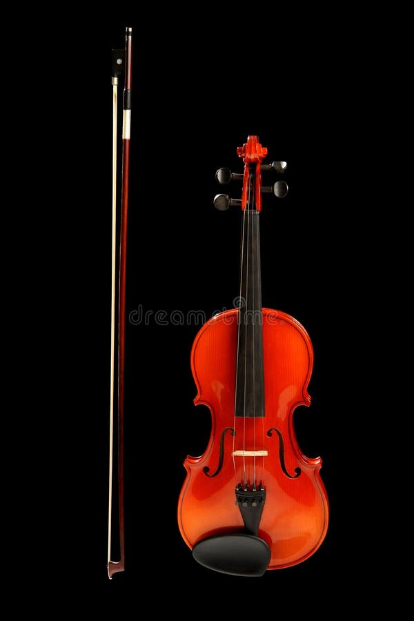 Violin with bow on black