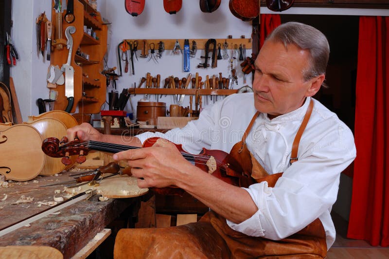 Violin Builder and His Stock Photo Image of instrument