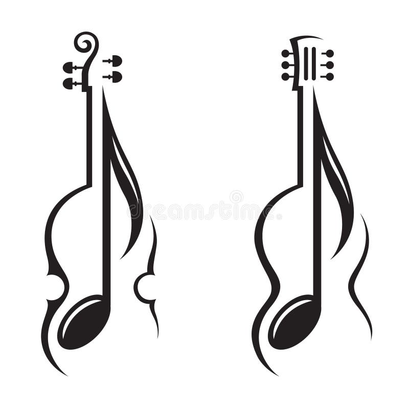 Amazing Black Ink Music Violin Key With Heart Tattoo Design