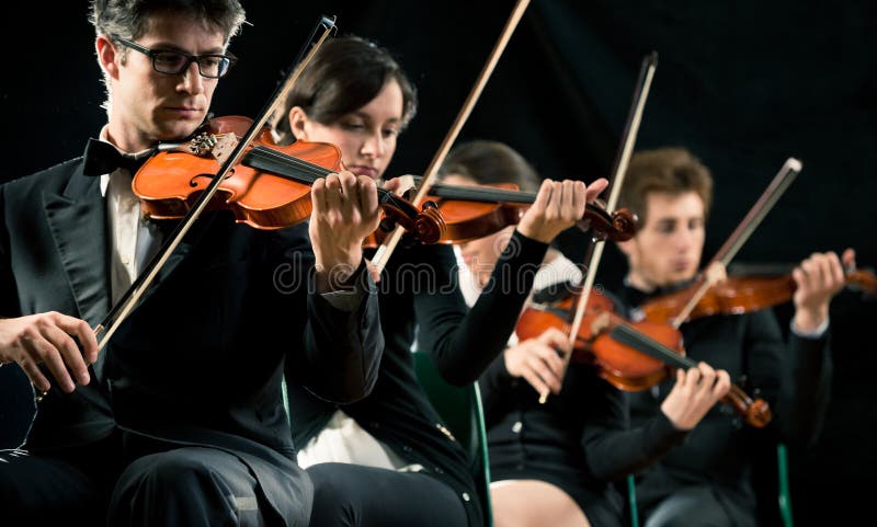 Violin orchestra performing