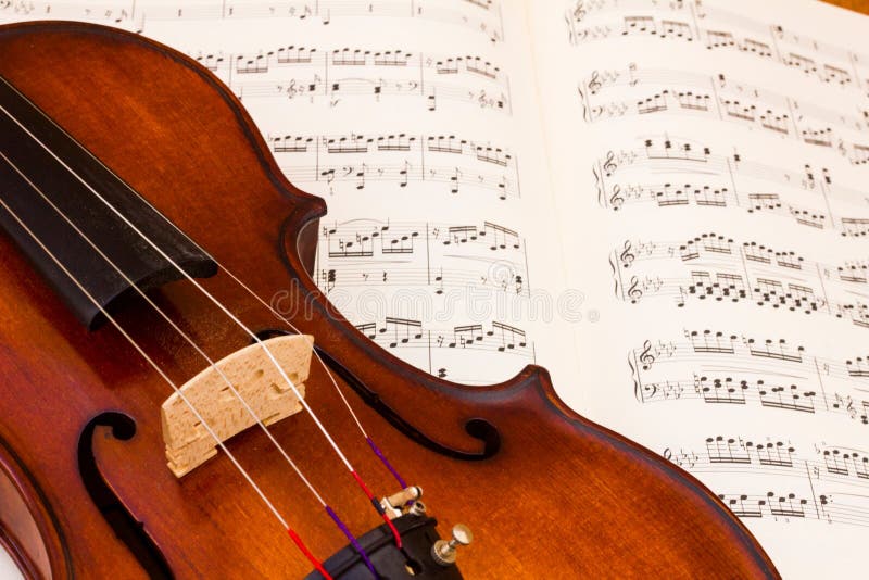 Violin over a music score sheet royalty free stock image Violin over a music score sheet royalty free stock image