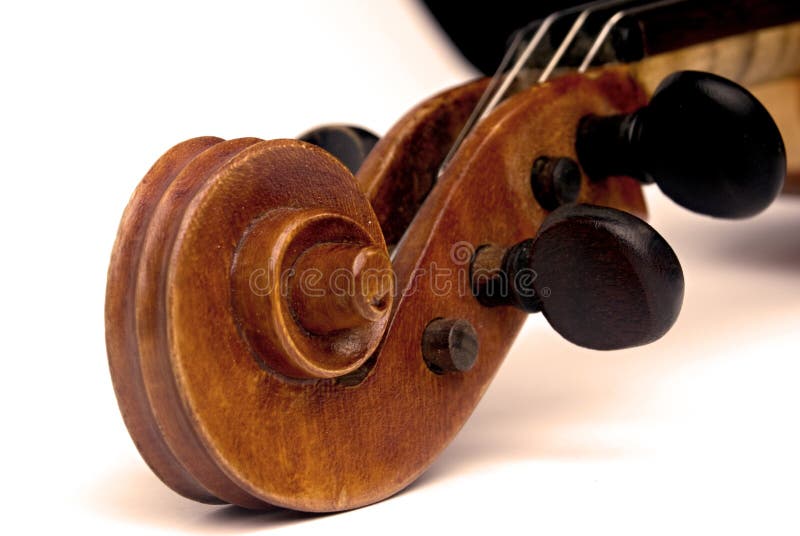 Violin scroll and pegbox stock photo