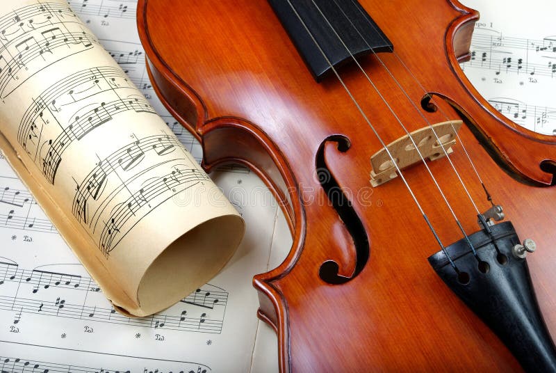 Violin on sheet music. close up. top view. stock photography Violin on sheet music. close up. top view. stock photography
