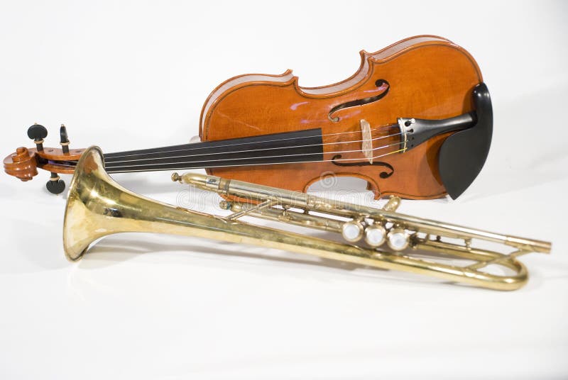 Violin and trumpet stock photo. Image of object, violin 14445754