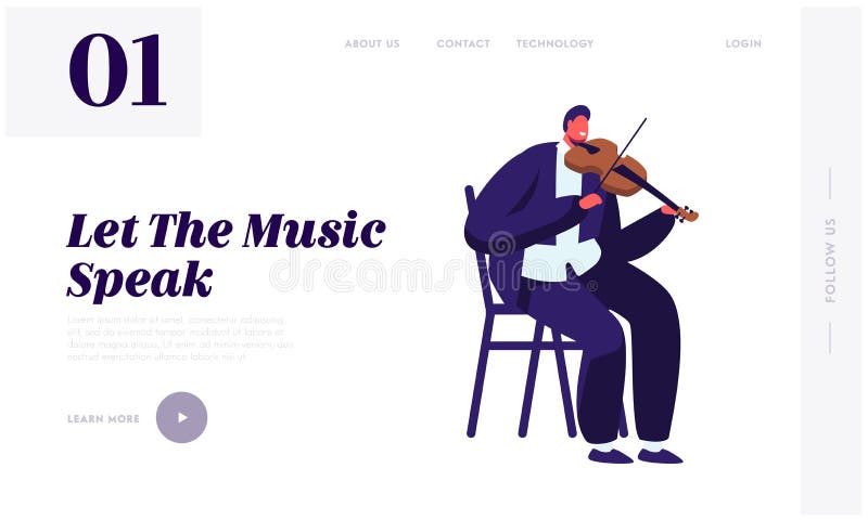 Violinist Playing on Violin Website Landing Page, Artist Practicing Music. Male Musician Character with Classic Instrument vector illustration Violinist Playing on Violin Website Landing Page, Artist Practicing Music. Male Musician Character with Classic Instrument vector illustration