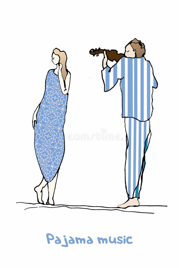 Violinista di pajama che gioca per la sua donna al mattino royalty illustrazione gratis