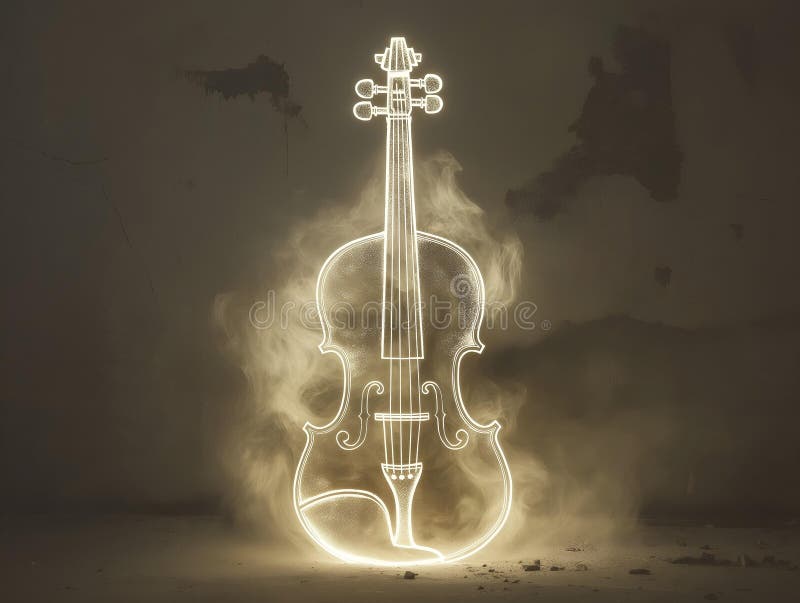 Violino brillante in una stanza buia luce riflessa uno strumento musicale con uno splendore di luce eerea una scena surreale illustrazione vettoriale