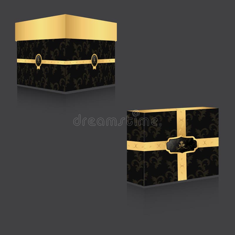 VIP Box with Gold Lid and Vintage Background,two Large Boxes and Flat