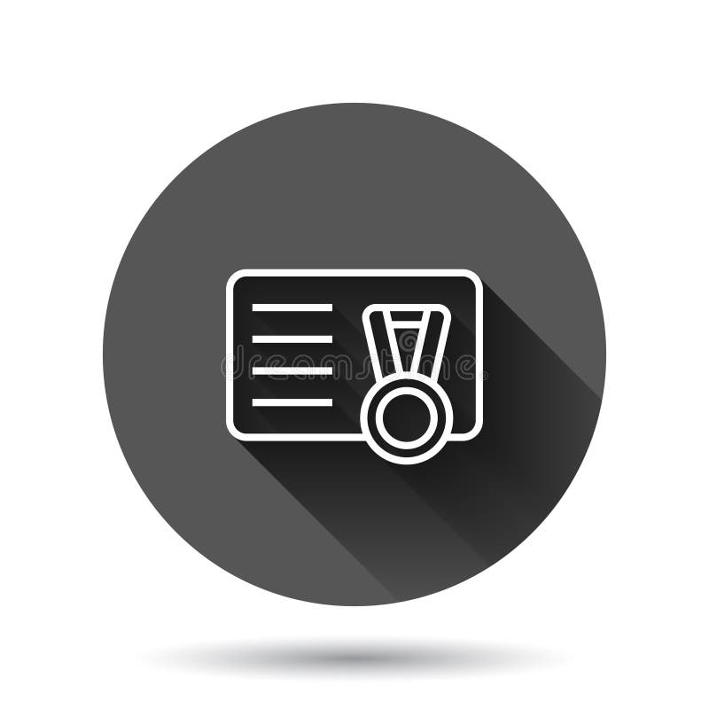 Vip card with medal icon in flat style. Document award trophy vector illustration on black round background with long shadow vector illustration