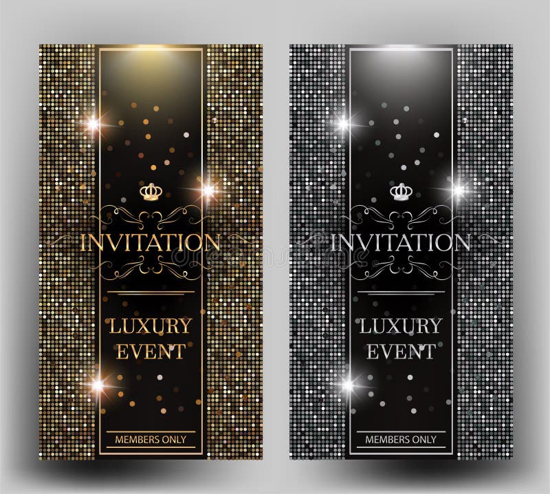 VIP elegante uitnodigingskaarten met gouden en zilveren ontwerpelementen
