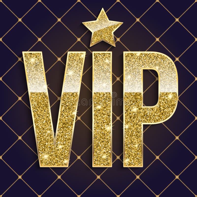 Vip Golden Letters With Glitter On Abstract Quilted Background Luxury