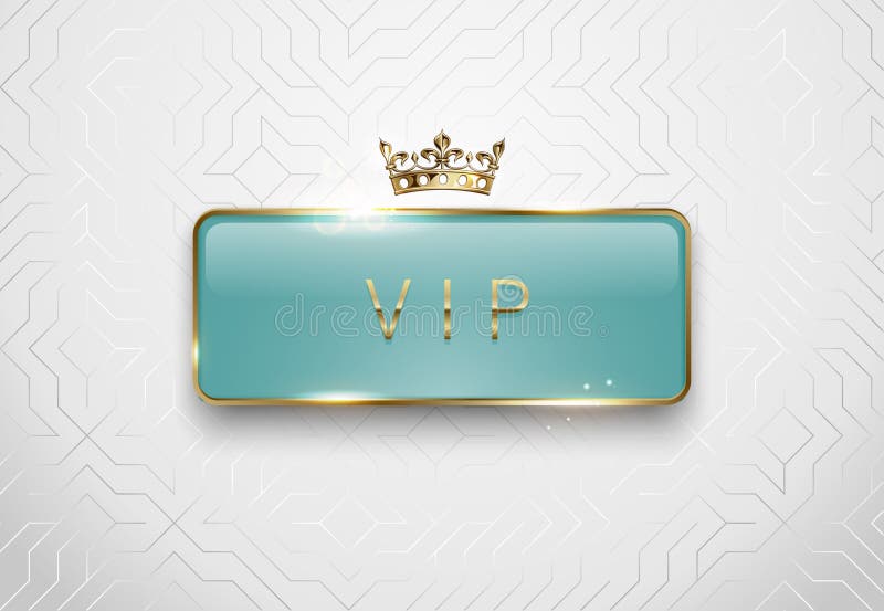 Vip-hellgrüner Glasaufkleber mit goldenen Rahmenfunken und Krone auf weißem Hintergrund Erstklassige glatte Schablone Vektor-Luxu lizenzfreie abbildung