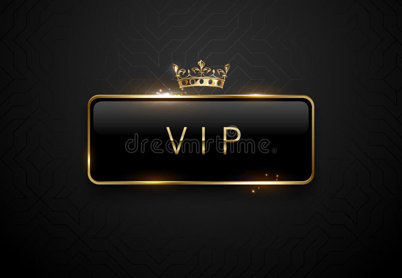 Vip zwart etiket met gouden kadervonken en kroon op zwarte achtergrond Donker premiemalplaatje Vector illustratie royalty-vrije illustratie Vip zwart etiket met gouden kadervonken en kroon op zwarte achtergrond Donker premiemalplaatje Vector illustratie royalty-vrije illustratie