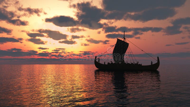 Viquingue Longship no por do sol ilustração do vetor Viquingue Longship no por do sol ilustração do vetor