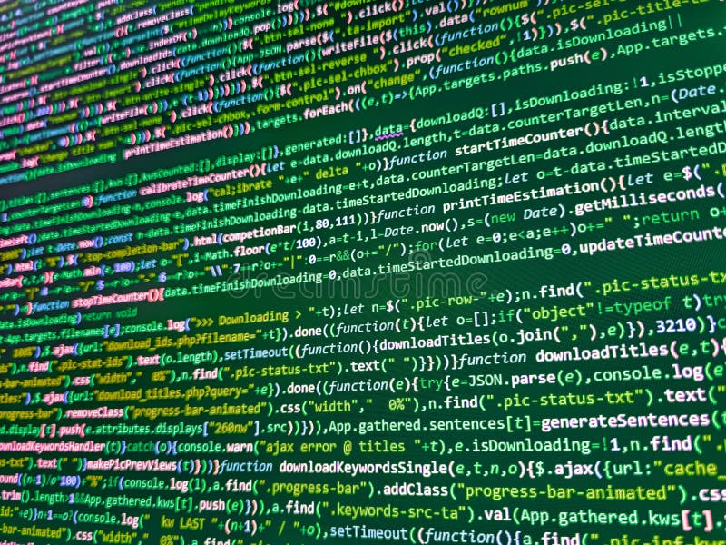 Virenschutzkonzept. ungesicherter und gefährlicher Code. Objekte für JavaScript-Funktionen. Abstrakter Bildschirm des Webentwickle lizenzfreie stockfotografie