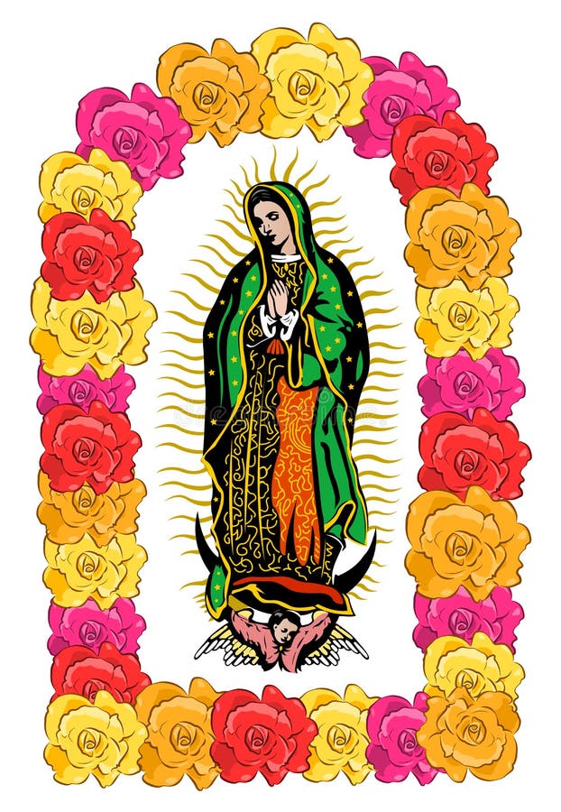 Virgin of Guadalupe, color Roses Isolated Vector illustration