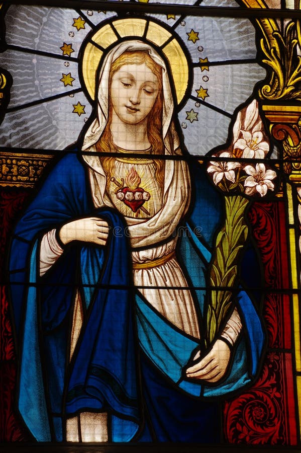 Virgin Mary church stained glass windows