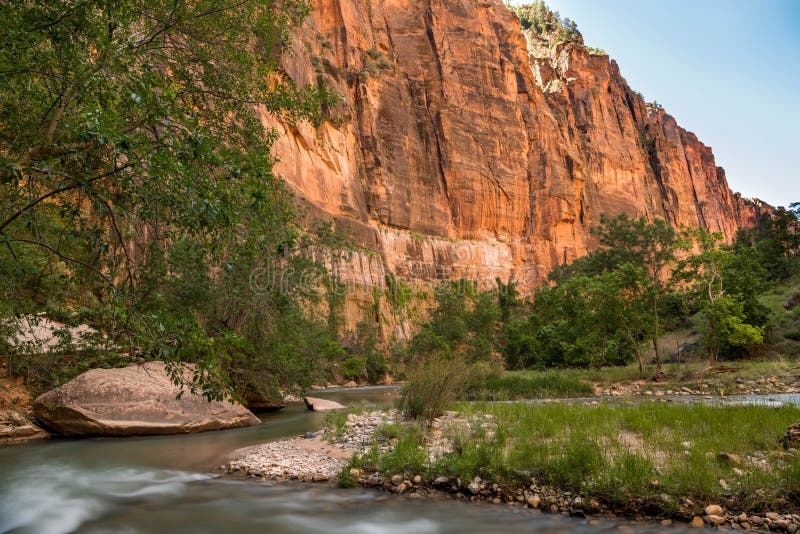 Virgin River bend at the River walk on Zion National Park. Virgin river bend along the Cliffs of the river trail stock image Virgin River bend at the River walk on Zion National Park. Virgin river bend along the Cliffs of the river trail stock image