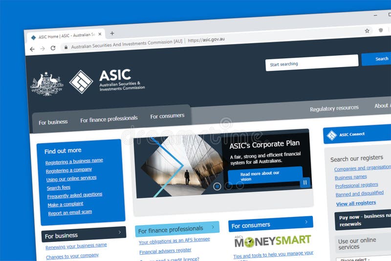 Australian Securities and Investments Commission SIC ASIC website homepage