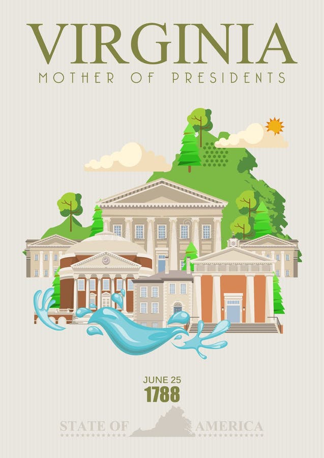 Virginia-Vektoramerikanerplakat Mutter von Präsidenten stock abbildung Virginia-Vektoramerikanerplakat Mutter von Präsidenten stock abbildung