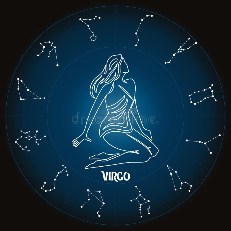 Virgo Zodiac Sign in Astrological Circle with Zodiac Constellations ...