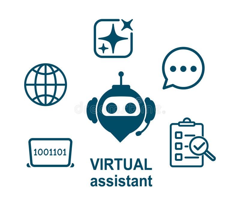 Virtual assistant chatbot icon for support service concept, smart AI technology assistant, robot with microphone and headset vector illustration