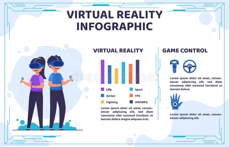 Virtual Reality Games Flat Banners Info Graphic Stock Vector