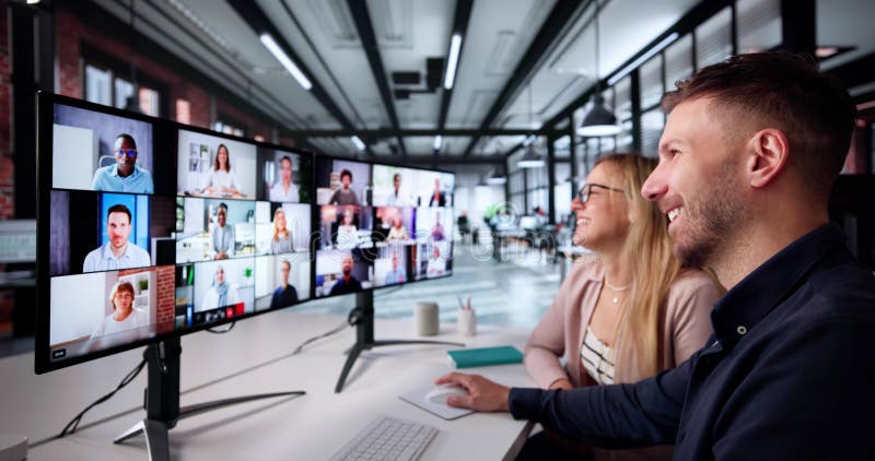 Virtual Business Meeting: Office People Learning stock photo