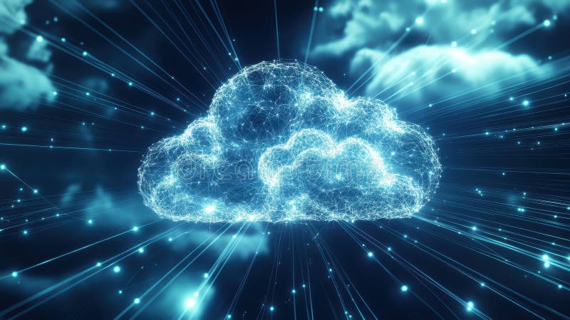 Virtual Collaboration in Cloud Computing Space vector illustration