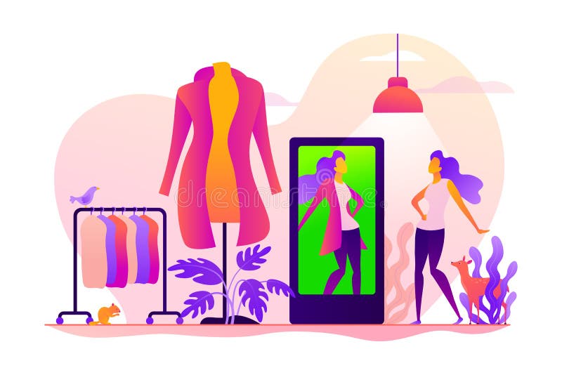 Virtual fitting room vector concept vector illustration. vector illustration