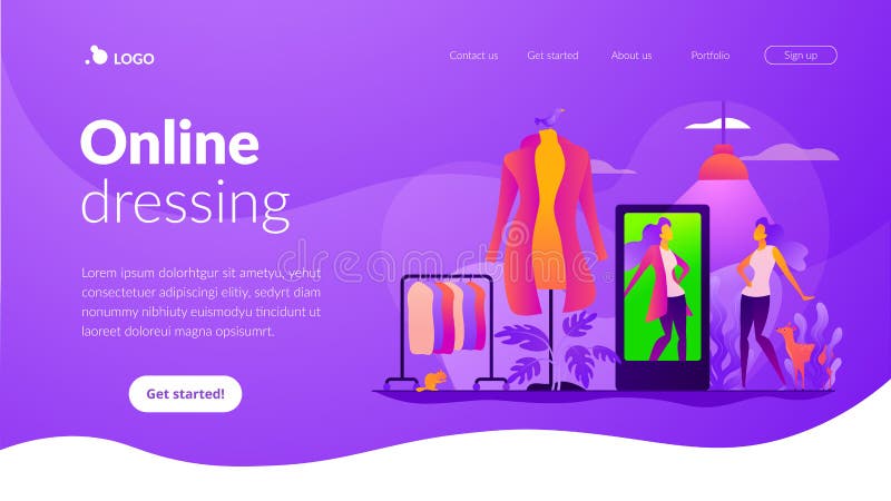 Virtual fitting room vector landing page template. royalty free illustration