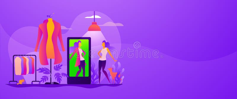 Virtual fitting room vector web banner concept. stock illustration