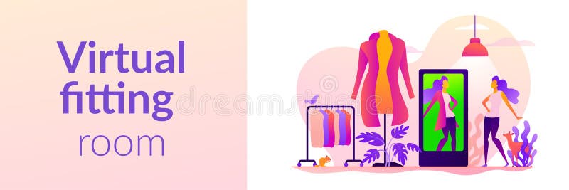 Virtual fitting room vector web banner concept. royalty free illustration