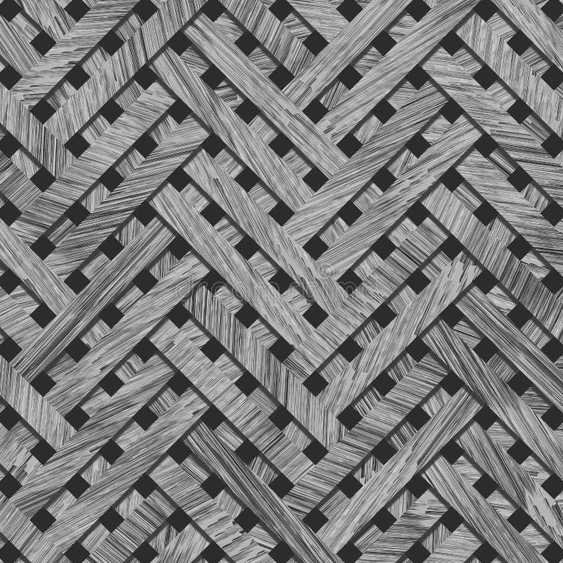 Virtual geometric pattern abstract, woven mat or rattan background, backdrop or texture. Gray or black and white b&w vector illustration