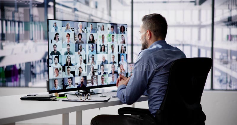 Virtual Hybrid Meeting In Office royalty free stock photos