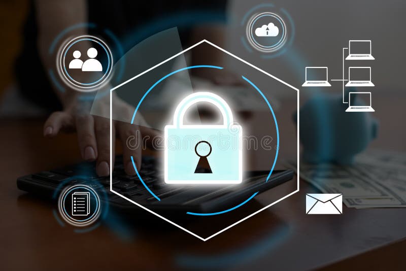 Virtual icon protection, lock. Personal Data Protection stock photos