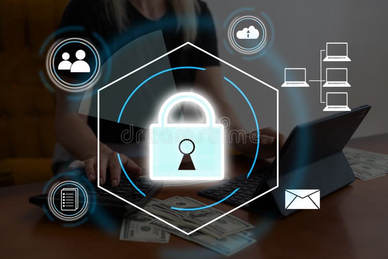 Virtual icon protection, lock. Personal Data Protection stock image