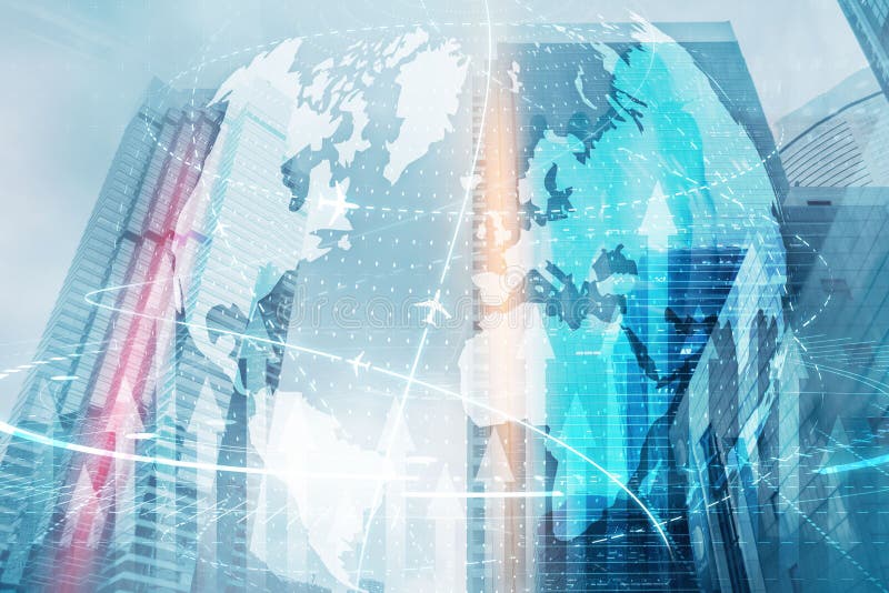 Virtual interface connection map of flight routes airplanes network use for global travel network. royalty free illustration